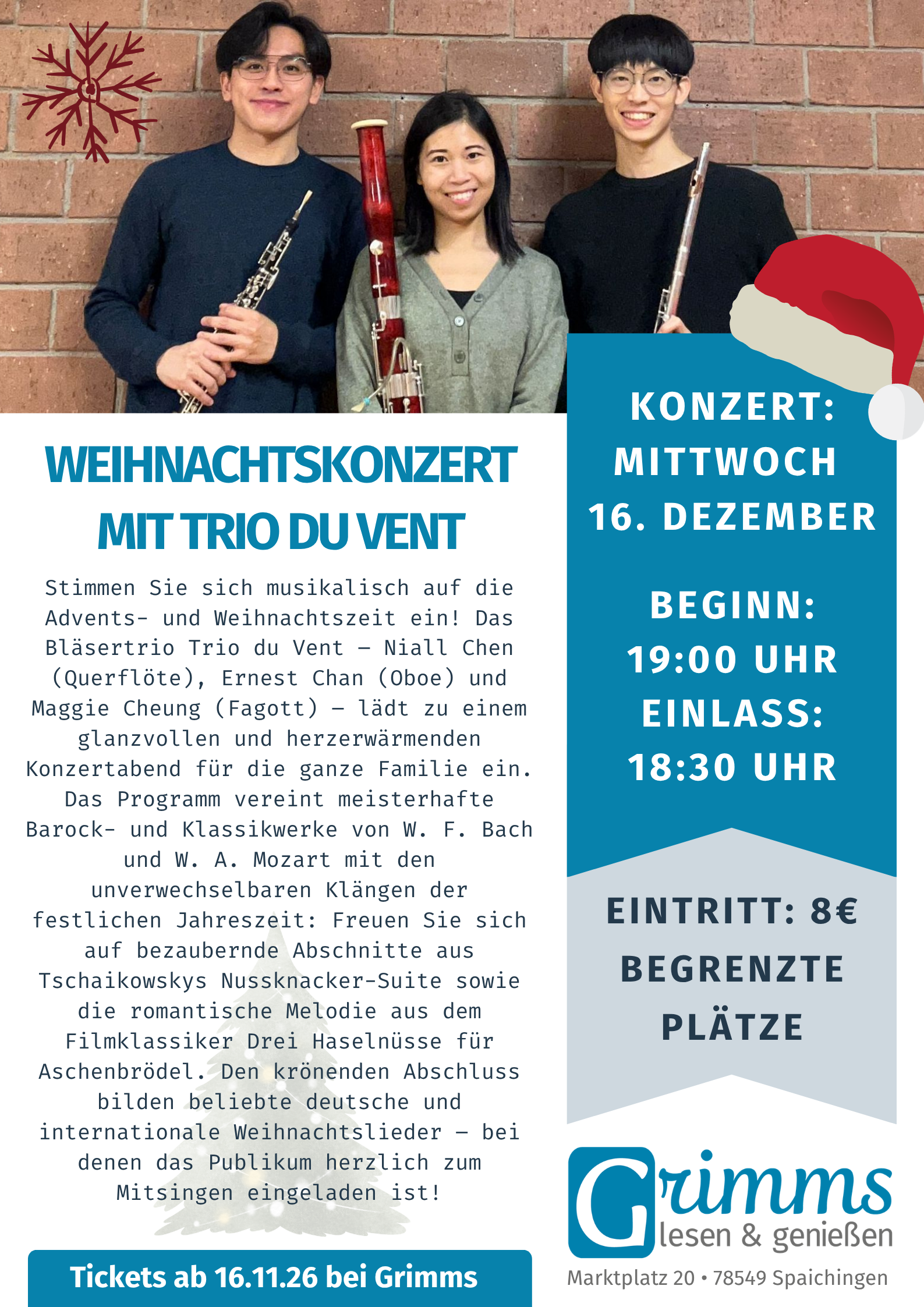 Weihnachtskonzert mit Trio du Vent