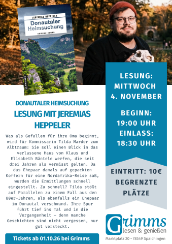 Lesung mit Jeremias Heppeler - Donautaler Heimsuchung