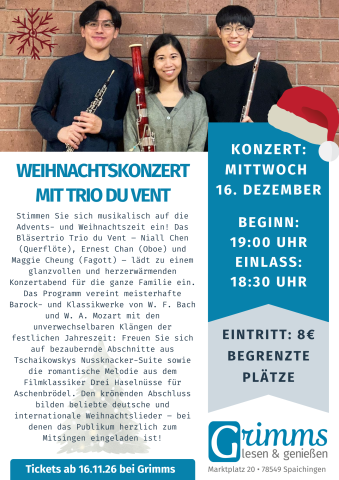 Weihnachtskonzert mit Trio du Vent